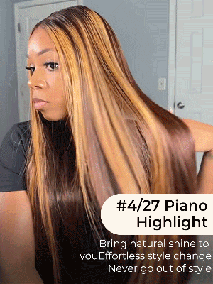 Elva Hair Silky Straight 13x4 HD Lace Front Wigs Piano Highlight Wigs #4/27 Human Hair Wigs Straight Ombre Lace Front Wigs Brazilian Remy Hair【001007】